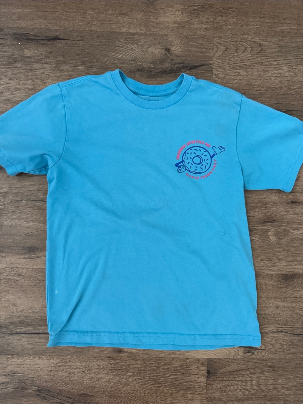Kids Short Sleeve Teal Graphic Tee with Donut Chest Print